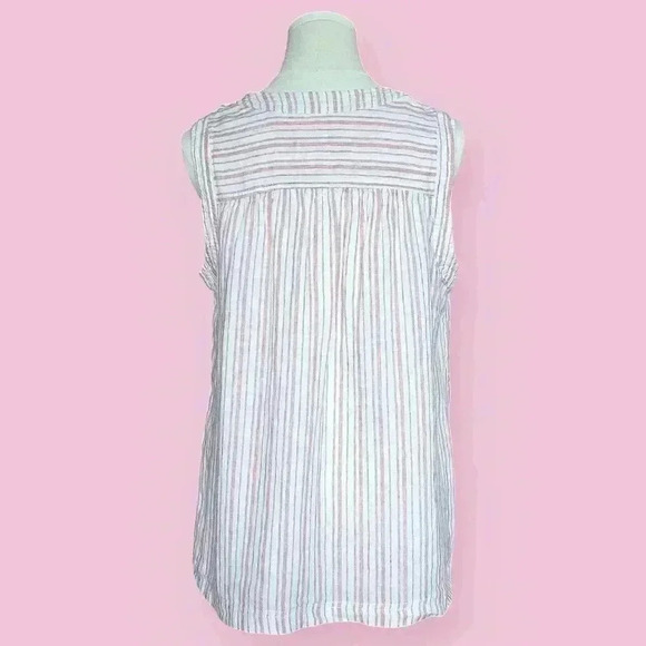 Rachel Zoe 100% Linen Pastel Pink Vertical Stripes Sleeveless Summer Blouse - Picture 4 of 13